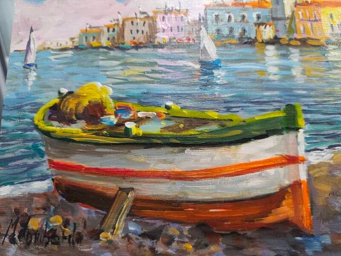 Original Italian harbour painting
