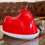 Vintage 1980s Red and White Glossy Egg Storage Hen Shaped Italy Image 10