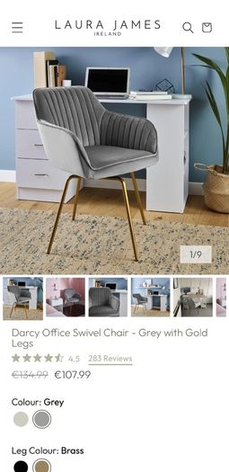 Grey Velvet Accent Swivel Chair with Gold Legs