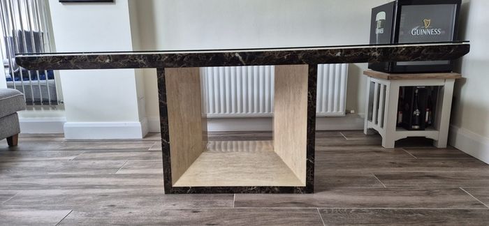 marble dinning table with glass top.