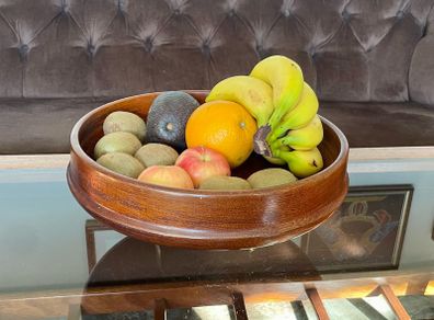 Magnificent Vintage Wide Wooden Turned Shallow Fruit Salad Bowl 1950s 1960s