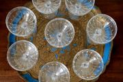 Mid-century Stuart England "Oleta" cut crystal champagne coupes x 8