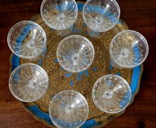 Mid-century Stuart England "Oleta" cut crystal champagne coupes x 8