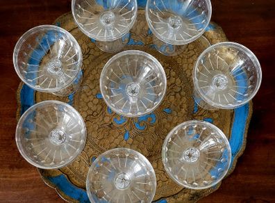 Mid-century Stuart England "Oleta" cut crystal champagne coupes x 8