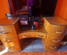 Antique Walnut Art Deco Style Mirror Dressing Table and Stool.