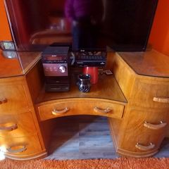 Antique Walnut Art Deco Style Mirror Dressing Table and Stool.