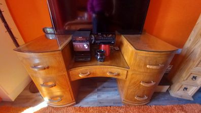 Antique Walnut Art Deco Style Mirror Dressing Table and Stool.