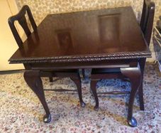 Edwardian extending mahogany rope edged top table with ball & claw legs and 3 matching chairs