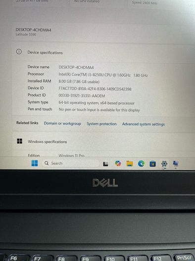 Dell Latitude 5590 i5 pro 8th Gen 8/512 Windows 11 pro