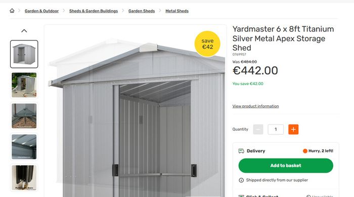 Yardmaster 6 X 8ft Titanium Silver Metal Apex Storage Shed For Sale in ...