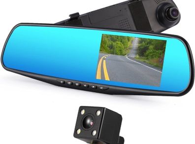 2 channel Dashcam + Reversing Camera in Rearview Mirror DVR Car Black Box