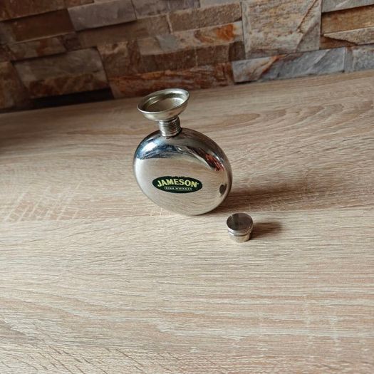 Vintage Jameson Irish Whiskey Round Hip Flask Collectible Barware