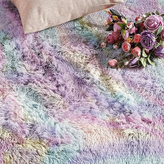 MULTIPLE SIZES/COLOURS AVAILABLE Rainbow 50x80cm for Bedroom Anti Slip Modern Super Soft Thick Pile Small Fluffy Shaggy Rug Non Shedding