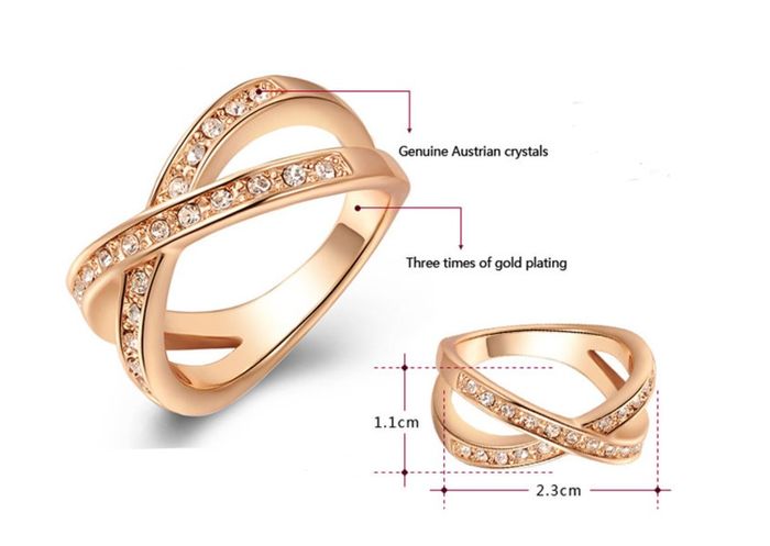 Rose Gold Plated Austrian Crystal Cross Ring