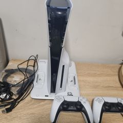 Playstation 5  mint condition two original controllers (one controller has stick drift ), ps5 stand all cables included reason for sale upgrading PC.