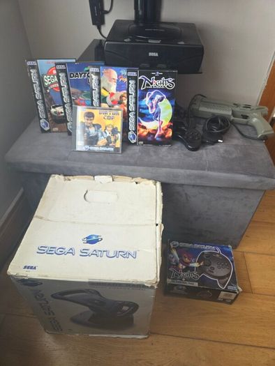 Sega Saturn w/ 3D Control Pad, Arcade Racer, Lightgun and Games