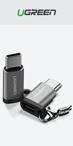 2 X Ugreen Aluminum Alloy OTG Micro USB (Female) to USB-C (Male) QC 3.0/2.0 Charger & Sync Convertor Adapter with Key Chain (Brand New/Warranty)