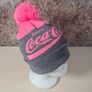 Coca Cola beanie bobble hat pink and grey pom pom Coke Image 2