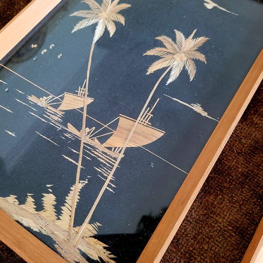 Vintage set of bamboo leaf artwork