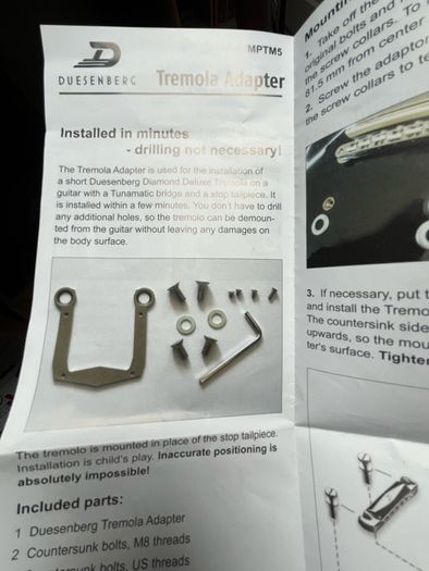 Duesenberg "super Tremola" B5 Type Tremolo + Drill-free Adaptator Kit