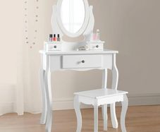 Girls Dressing Table (Age 8-13yrs) with Mirror and Stool, Gift for Girls, Kids Dressing Vanity Table Set with Crystal Knobs and Chair, Children's Dressing Tables