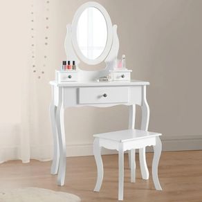 Girls Dressing Table (Age 8-13yrs) with Mirror and Stool, Gift for Girls, Kids Dressing Vanity Table Set with Crystal Knobs and Chair, Children's Dressing Tables