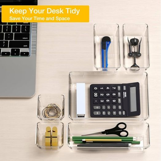 32 Pack Desk Drawer Organisers With 4 Sizes Bathroom Trays Drawer Organiser Fridge Storage Boxes For Kitchen, Office, Dressing, Cosmetics