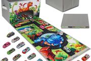 Toy Car Storage Box Play Mat with 20 Cars, Kids Storage Boxes with Handles, Foldable and Portable Toy Car Mats with Speed Roads for Boys Girls