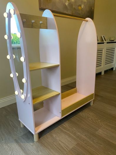 wooden dress up rack with lights