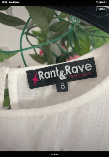 short sleeve pink & white top uk size 8 rant & rave brand
