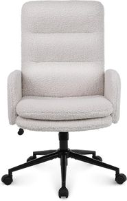 Desk Chair, Faux Cashmere Office Chair with High Backrest, Comfortable Desk Chairs for Bedroom, Office Chairs for Home with Adjustable Height, Cream