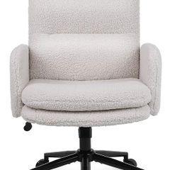 Desk Chair, Faux Cashmere Office Chair with High Backrest, Comfortable Desk Chairs for Bedroom, Office Chairs for Home with Adjustable Height, Cream