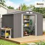 9 x 6FT Outdoor Garden Roofed Metal Storage Shed Tool Box with Foundation Ventilation & Doors Light, Grey Image 2