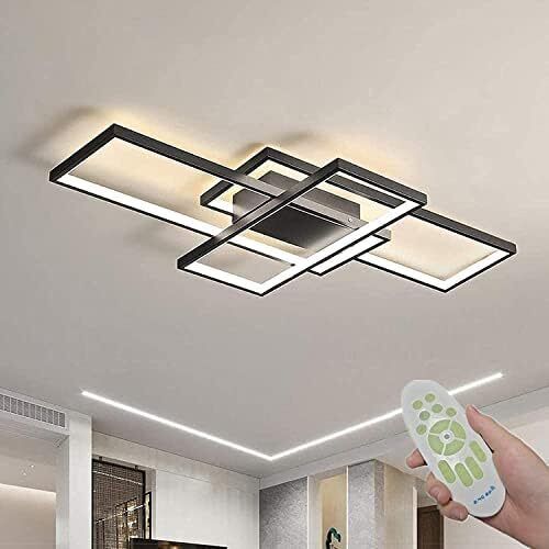 LED Ceiling Light, 45W Modern Dimmable Ceiling Lighting, Square Ceiling Lamp with Remote Control for Living Room Dining Room Bedroom, 2700-6500K Close to Ceiling Light Fixture (Black, 80CM)