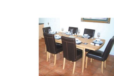 6 Brown Leather Dining Chairs & Oak Table