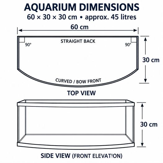 Fish Tank Aqua 60cm - Bow Front Aquarium 45L