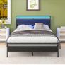 Double Bed Frame with Heaboard & LED lights,4ft6 Metal Wooden Bed Frame Double Bed with Charging Station,Mattress Base/Underbed Storage,Heavy Duty Strong Slats Support,Black Bed 135x190cm Image 8