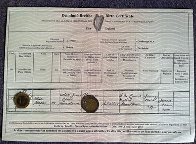 Samuel Beckett, Birth Certificate - Irish Playwright