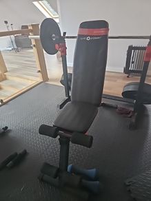 gym equipment. Weight Bench adjustable  bar and weights