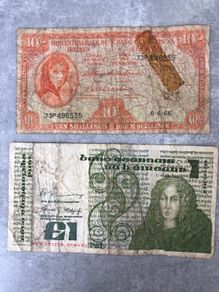 Irish 10 schilling note and one punt note