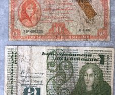 Irish 10 schilling note and one punt note