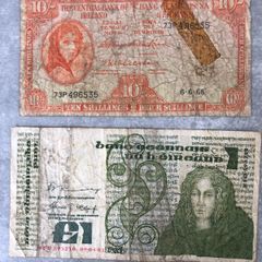 Irish 10 schilling note and one punt note