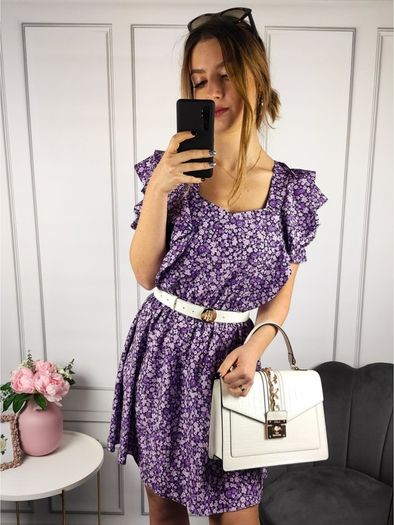 Fleece Mini Dress With Flowers Purple