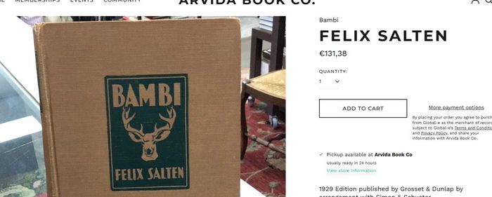 Bambi 1929 Hardcover Antique Book by Felix Salten 1st English Edition
