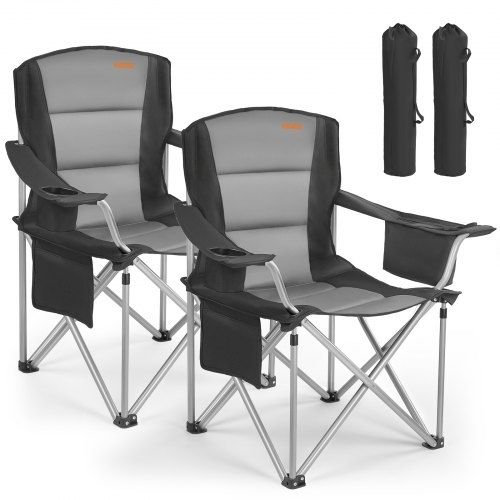 Oversized Camping Chairs, 204 kg Heavy Duty Support, Portable Folding Camp Chairs with Padded Backrest & Armrests, Cup Holder & Side Pocket, Cooler Bag, Carry Bags for Outdoor, Fishing, 2 Pack