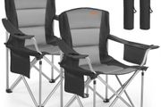 Oversized Camping Chairs, 204 kg Heavy Duty Support, Portable Folding Camp Chairs with Padded Backrest &amp; Armrests, Cup Holder &amp; Side Pocket, Cooler Bag, Carry Bags for Outdoor, Fishing, 2 Pack