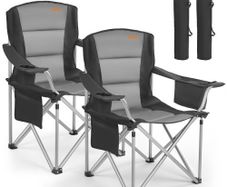 Oversized Camping Chairs, 204 kg Heavy Duty Support, Portable Folding Camp Chairs with Padded Backrest & Armrests, Cup Holder & Side Pocket, Cooler Bag, Carry Bags for Outdoor, Fishing, 2 Pack