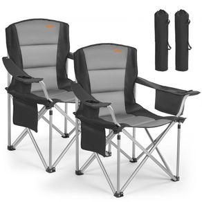 Oversized Camping Chairs, 204 kg Heavy Duty Support, Portable Folding Camp Chairs with Padded Backrest & Armrests, Cup Holder & Side Pocket, Cooler Bag, Carry Bags for Outdoor, Fishing, 2 Pack