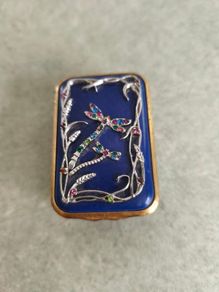 Rare 2003 Franz Porcelain Seagull Decor Jeweled blue gold and silver rectangular Trinket Box RETIRED