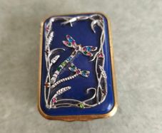 Rare 2003 Franz Porcelain Seagull Decor Jeweled blue gold and silver rectangular Trinket Box RETIRED